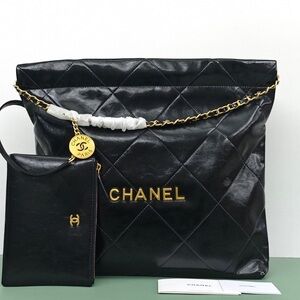 Chanel Black Quilted Tote with Gold Accents